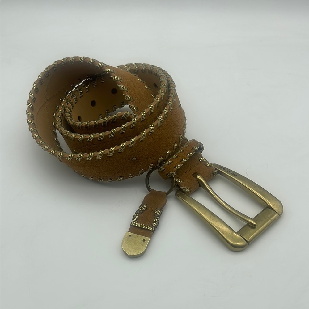 Michael Michael Kors Statement Belt Leather Suede Brass Buckle Western Boho Sz M